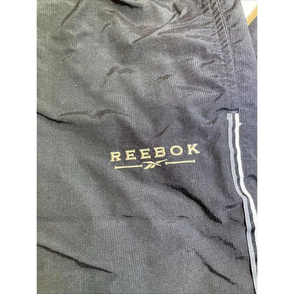 VTG Reebok Track Pants Lined Windbreaker Mens Size XL Black‎ Drawstring Zip Y2K
